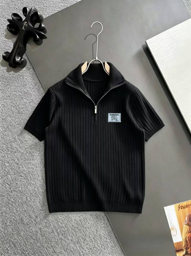 Ships the next day p180 Burberry 2026 Summer Men's Knitted Ribbed Half-Zip Colla
