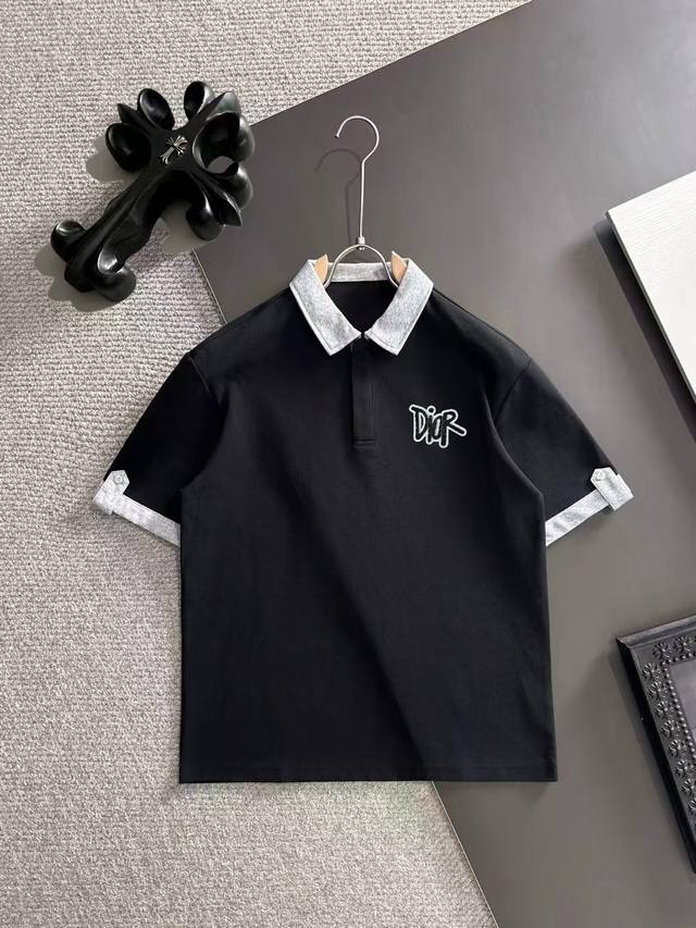 Ships the next day p180 Dior 2026 Summer New Solid Color Patchwork Collar Shirt