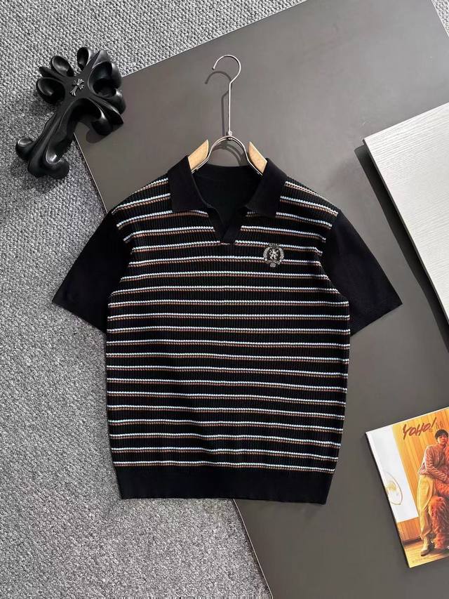 Ships the next day p180 Balenciaga 2026 Spring/Summer Striped Knit Polo Shirt Me