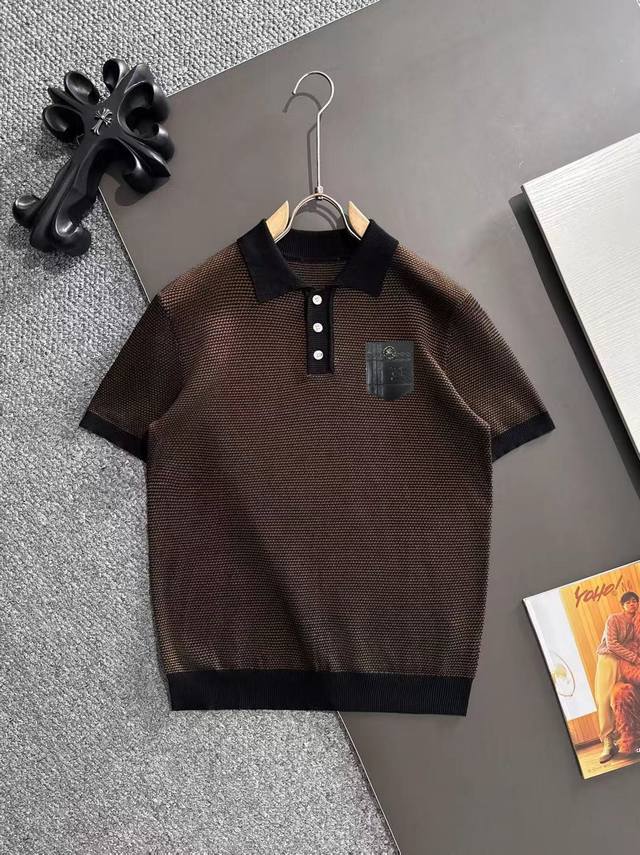 Ships the next day p180 Burberry 2026 Spring/Summer Textured Striped Knit Polo S