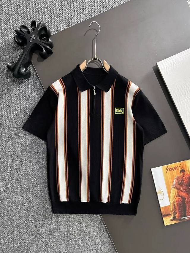 Ships the next day p180 Dior 2026 Spring/Summer Color Block Striped Knit Polo Sh