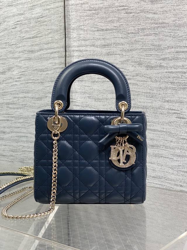 p910 Dark Blue Classic Lady Handbag with Diamond Buckle and Bow