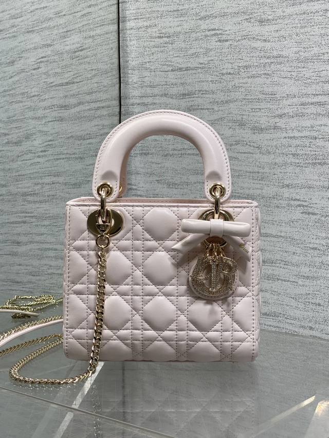 p910 Cherry Blossom Pink In Stock Classic Lady Bow Diamond Buckle Lady Dior Bag,