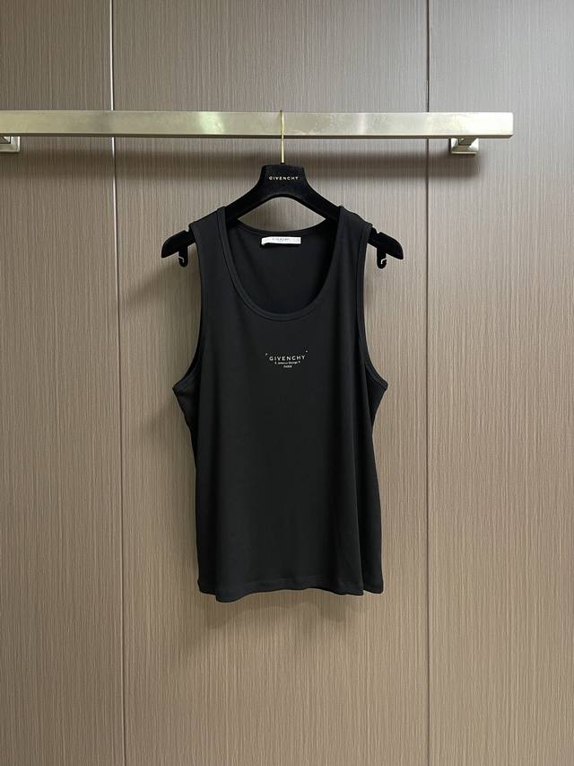 160 Givenchy ribbed sleeveless T-shirt vest with logo print on the chest. The cl