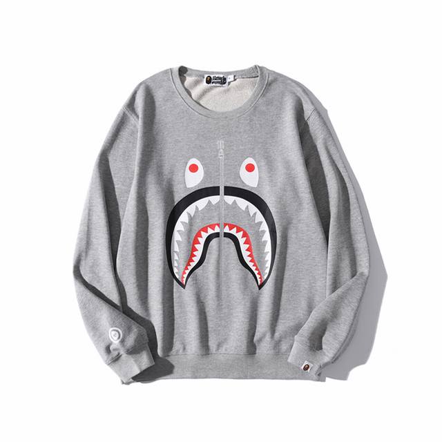 p120, Bape shark print crew neck sweatshirt (style number 00421), unisex, sizes
