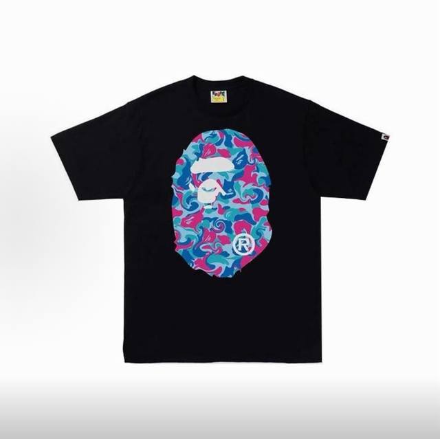 p100, 001656 Bape Marble Camo Big Ape Head Tee, ape print logo crew neck short-s