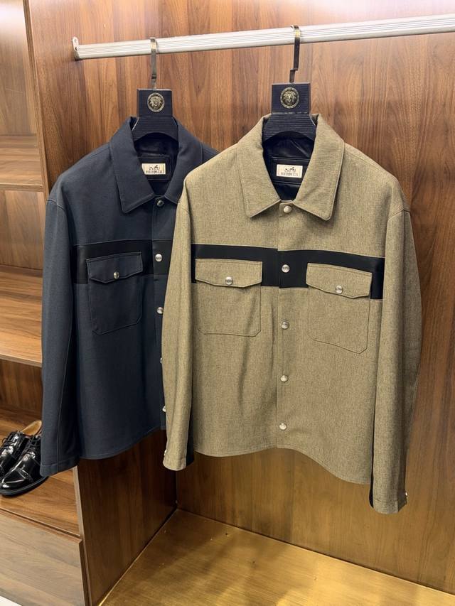 p1170 Hermes workwear jacket! Patchwork lambskin double-pocket shirt-style casua