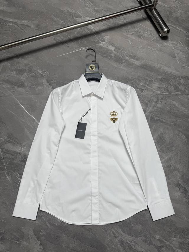 p200 Dolce & Gabban* Bee Crown Gold Thread Embroidered Shirt Sizes: 38, 39, 40,