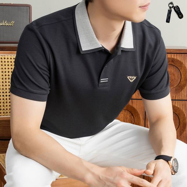 p180 Armani 2026 Spring/Summer High-Quality Modal Men's Polo Shirt with Turn-Dow