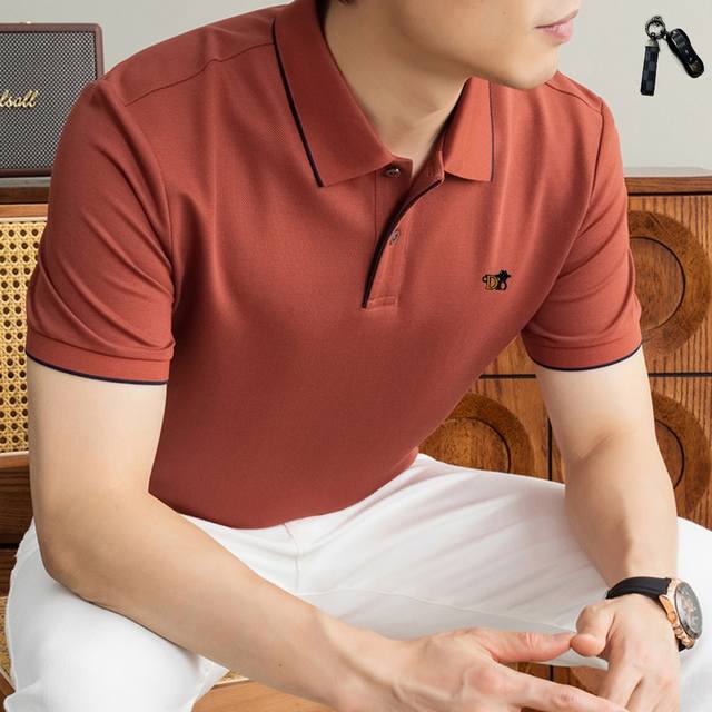 p180 Dior 2026 Spring/Summer High-Quality Modal Men's Polo Shirt with Keychain.
