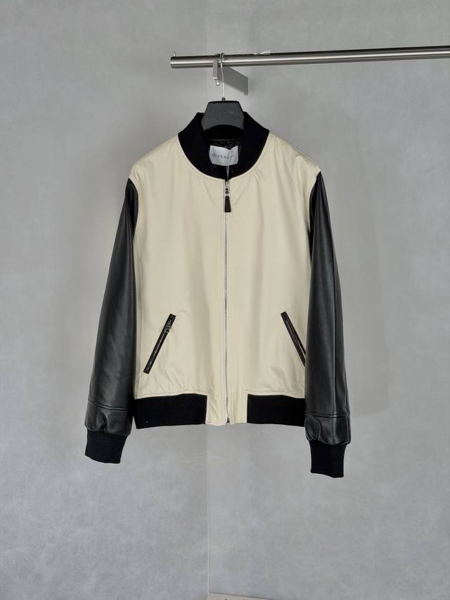 p410 Givench* Letter Patchwork Leather Embroidered Baseball Jacket Complete orig