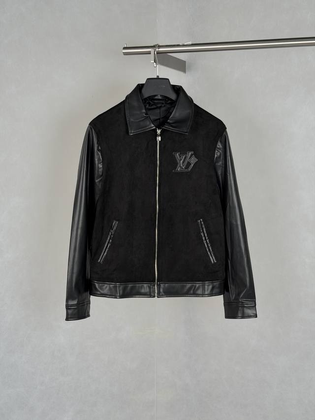 p380 1V Louis Suede Patchwork Collar Jacket The main body of the jacket is made