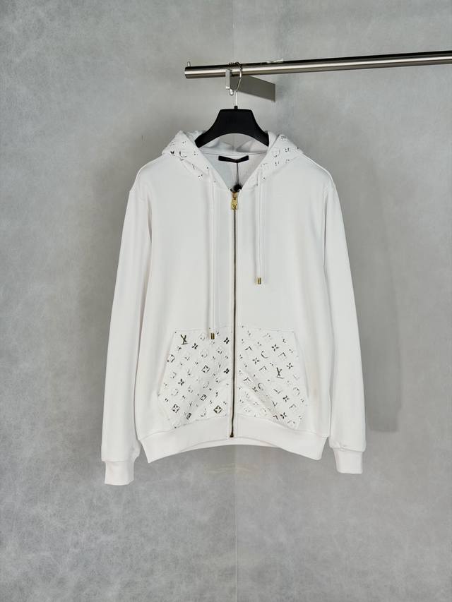 p310 1V Louis Fw26 Monogram Embossed Gold Foil Hooded Zip-Up Sweatshirt Original