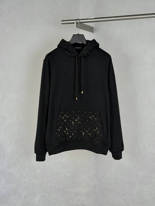 p280 1V Louis Fw26 Monogram Embossed Gold Foil Hooded Sweatshirt Original comple