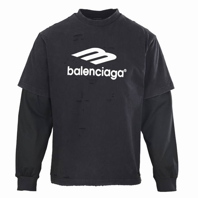 340 High-quality Balenciaga (Blcg) faux two-piece distressed print layered long-