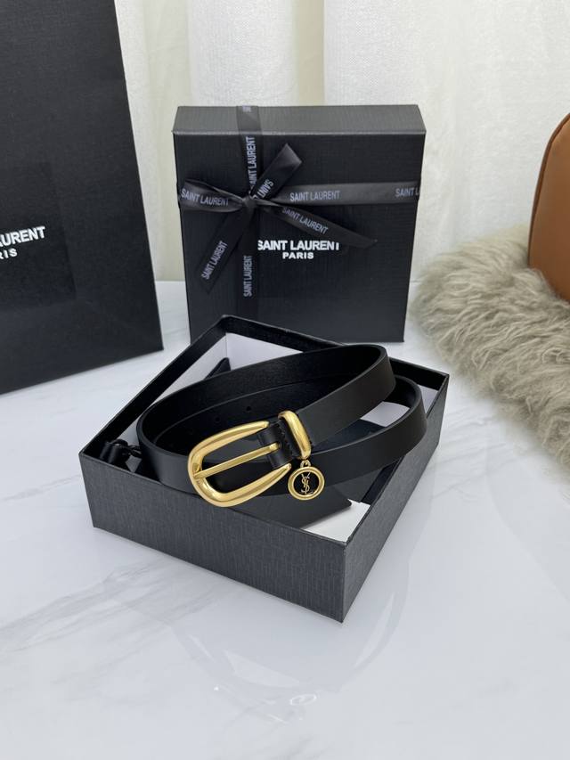 Saint Laurent 圣罗兰女士腰带皮带 原厂真金电渡扣头，意大利原厂皮，宽2.0Cm，代购级。 p200